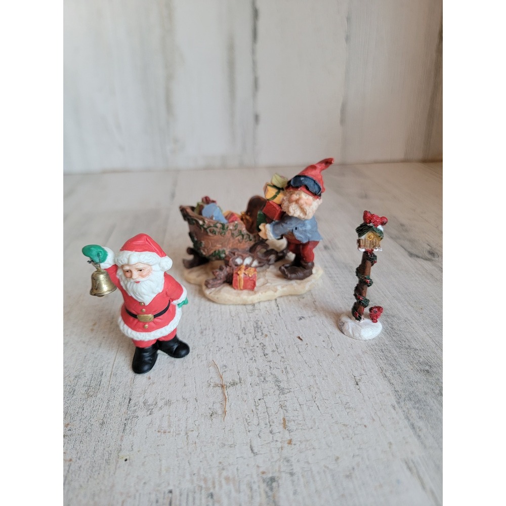 Miniature elf sleigh Santa Claus birdhouse‎ red cardinal village accessory Xmas
